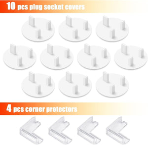 10 Plug Socket Covers UK + Corner Protectors Child Safety Plugs