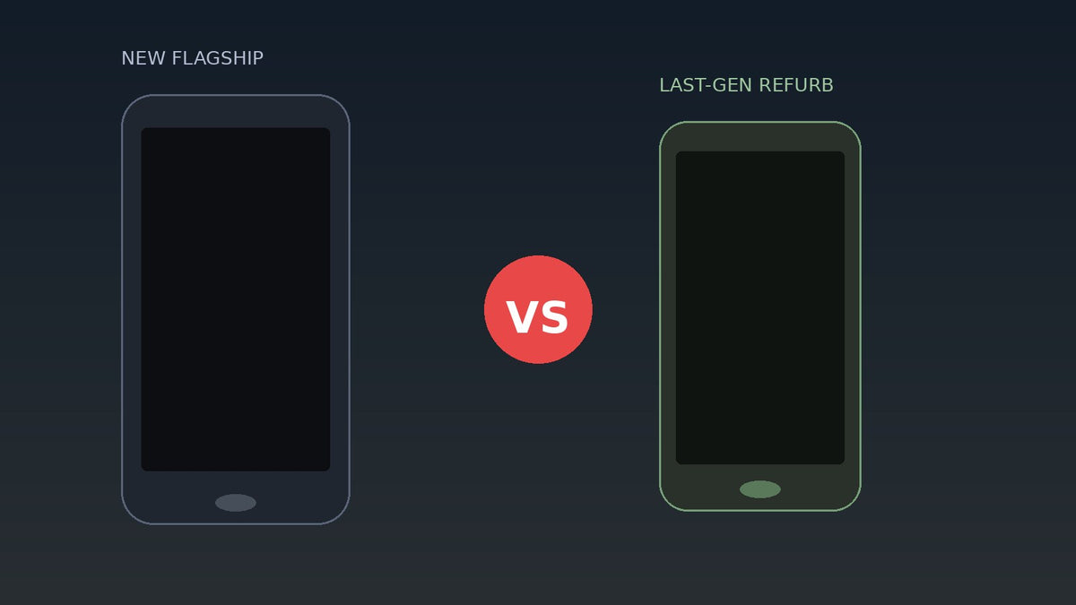 New flagship phone beside a last-generation refurbished phone