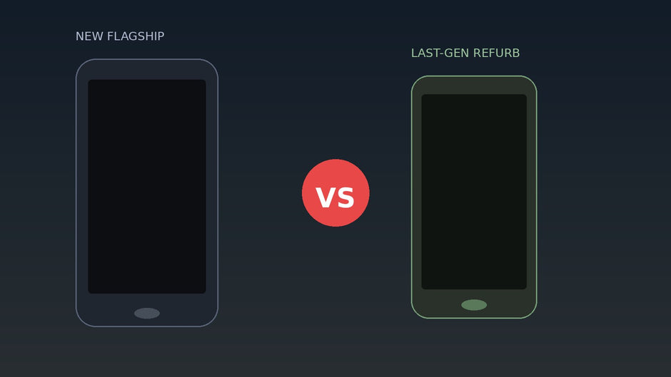 New flagship phone beside a last-generation refurbished phone