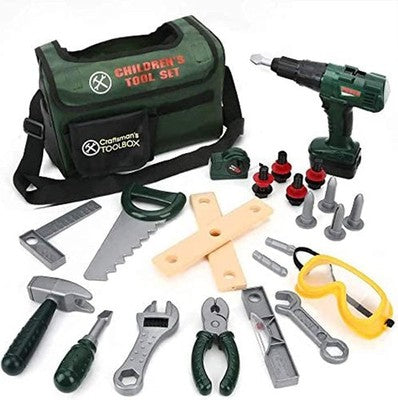 Veluoess Kids Tool Set 28pcs Toy Drill Screwdriver & Tool Bag Pretend Play 3+
