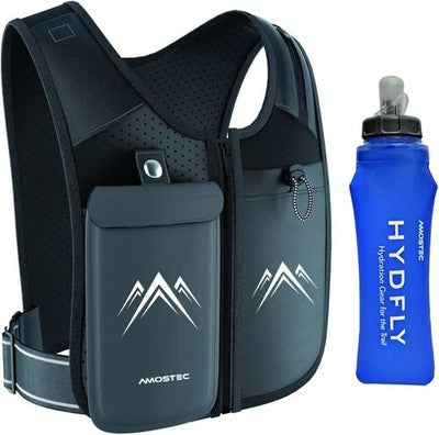 AMOSTEC Reflective Running Phone Vest - 500ml Bottle, 5 Pockets