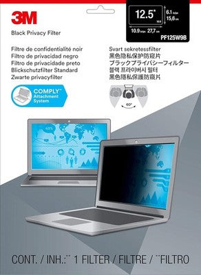3M Black Privacy Filter Pf125W9B For 12.5" Inch 16:9 Widescreen Laptops