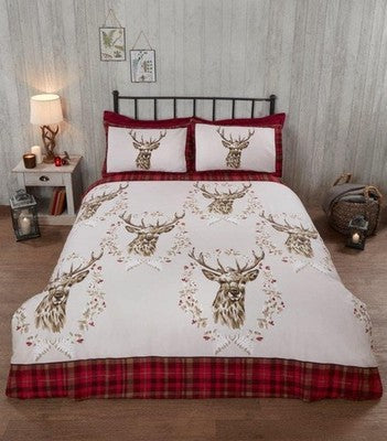 Rapport Angus Stag Reindeer Duvet Cover Bedding Set - Double, Red