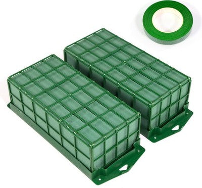 WHIGNOU Floral Foam Cages 2 Pack Reusable Rectangular with Green Tape