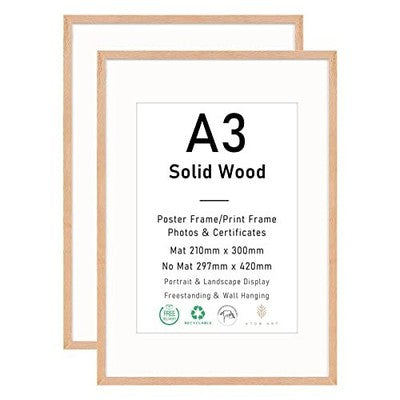 A3 Oak Certificate Picture Frame Set of 2 with Mount for A4 Wall Display
