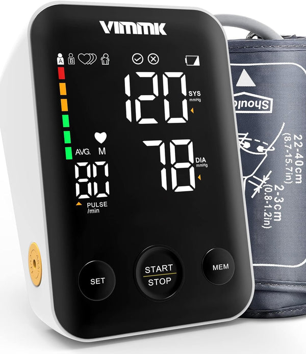 Blood Pressure Monitor CE Approved UK, Vimmk Upper Arm Blood Pressure Machines for Home Use Accurate BP Cuff LED Backlight Display Heart Rate Detection 2x120 Records, Cuff 22-40cm - Rebx.co.uk