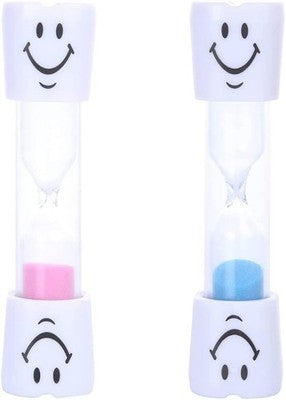 Set Of 2 Hourglass Timers Smiley Toothbrush Colourful Sand Egg Timer - Pink/Blue