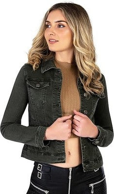 Women's Denim Jacket Khaki Size S Lightweight Washed Collared Pockets