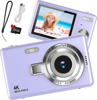 Kids Digital Camera 44MP 1080P w/ 32GB Card 16X Zoom LCD Rechargeable Green
