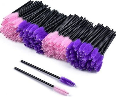 200Pcs Mascara Wands And Eyelash Spoolies, Makeup Kit (Pink And Purple)