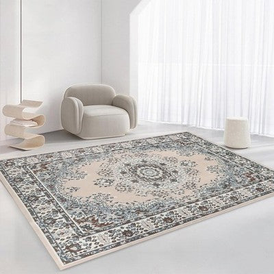 BWBIKE Washable Area Rug Non Slip Retro Floral Khaki 140x200cm Living Room