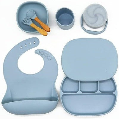 Baby Weaning Set - Toddler Feeding Set With Plates, Cups, Utensils In Dusty Blue