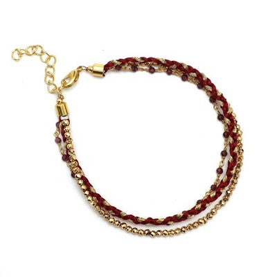 Gempires Red Garnet & Pyrite 3-Layer Braided Bracelet 7+1.5in Adj