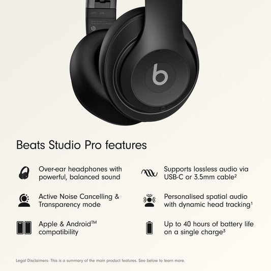 Beats Studio Pro Black Wireless Noise Cancelling Headphones Spatial Audio