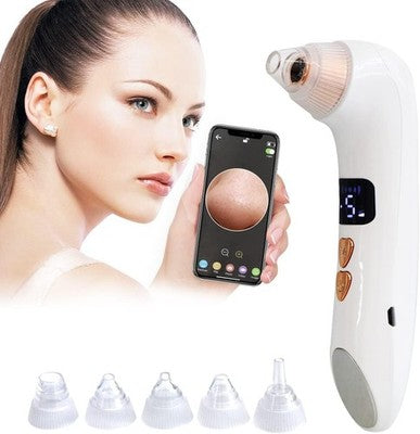 AOKO Blackhead Remover Vacuum Pore Cleaner Camera Heating USB Rechargeable White