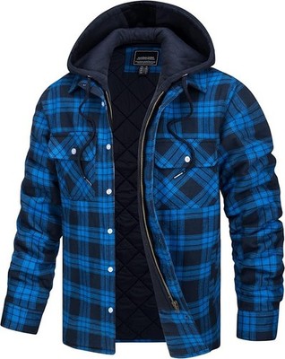 TACVASEN Mens Hooded Lumberjack Shirt Jacket Blue 4XL Warm Overshirt Coat