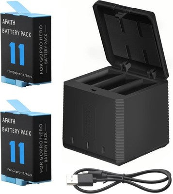 2-Pack Batteries & 3-Channel USB Quick Charger for GoPro Hero 12/11/10/9