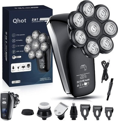 Qhot 8D Head Shaver for Men 6 in 1 Waterproof Cordless Bald Electric Shaver S8