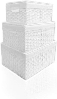 Arpan Woven Xmas Hamper Basket Set 3 White Lining L M S