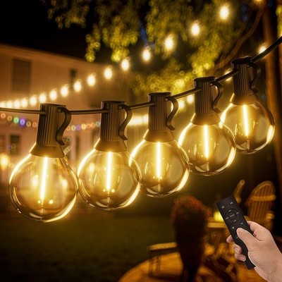 Yuucio 100FT Dimmable Outdoor String Lights Remote 52 G40 Bulbs Waterproof