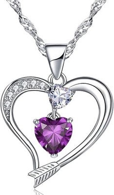 Love Heart Necklace 14k White Gold Plated Forever Love Heart Cubic Zirconia