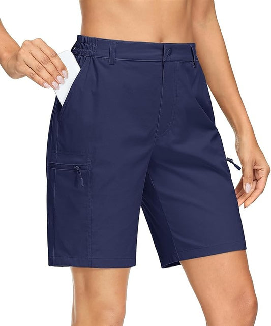 MAGCOMSEN Womens Lightweight Hiking Shorts Quick Dry Multi Pocket Navy 2XL