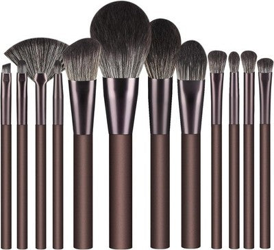 12-Piece Synthetic Makeup Brush Set (Coffee), Foundation/Eyeshadow/Concealer