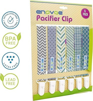 Enovoe Pacifier Clips 6-Pack - Stylish Bpa-Free Baby Holder Clips