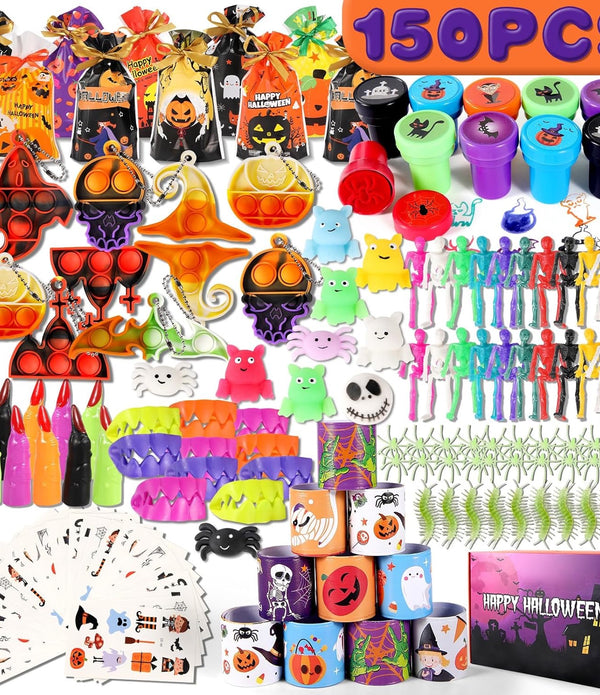 150 PCS Halloween Party Bag Fillers for Kids, Trick or Treat Party Favour Toys for Children including Halloween Bags, Gift Set for Halloween-themed Game Prizes School Classroom Rewards - Rebx.co.uk