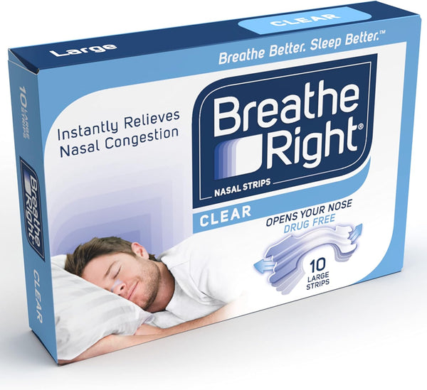 Breathe Right Clear Nasal Strips Large 10 Strips x 2 (20 Strips) - Rebx.co.uk