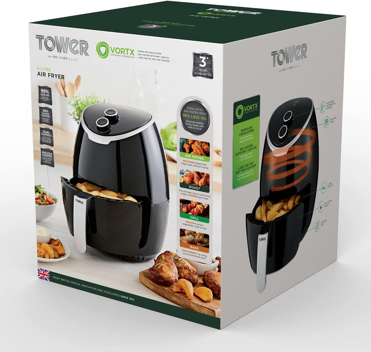 Tower T17061BLK VortX 1400W 4.0L Manual Air Fryer Black
