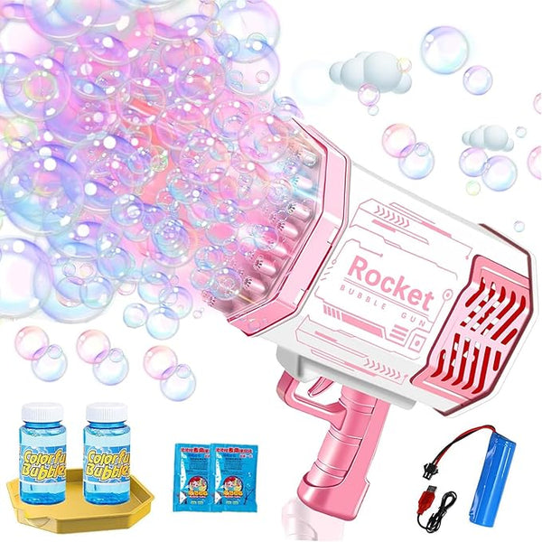 Rocket Bubble Machine Gun Tik Tok Gatling Bubble Gun With 69 Hole & Colorful Lights,Electric Bubble Blaster Guns For Kids Babies & Adults,Bubble MakersToy For Garden, Beach, Wedding, Camping (Pink) - Rebx.co.uk