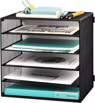 EASEPRES 5 Slot Mesh Letter Tray Desk Organiser A4 Paper Filing Holder Black