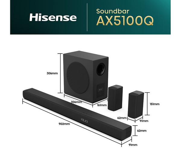 Hisense AX5100Q 5.1 Wireless Sound Bar Dolby Atmos Home Cinema Soundbar