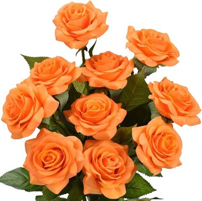 FiveSeasonStuff Real Touch Orange Roses Artificial Flowers 10 Stems Silk Bouquet
