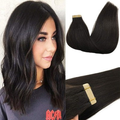 GOO GOO Tape In Hair Extensions Human Hair Natural Black 20pcs 50g 20 Inch