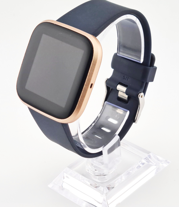 Fitbit Versa 2 Health & Fitness Smartwatch Voice Control, Copper Rose Blue Strap - Very Good Refurb - Rebx.co.uk