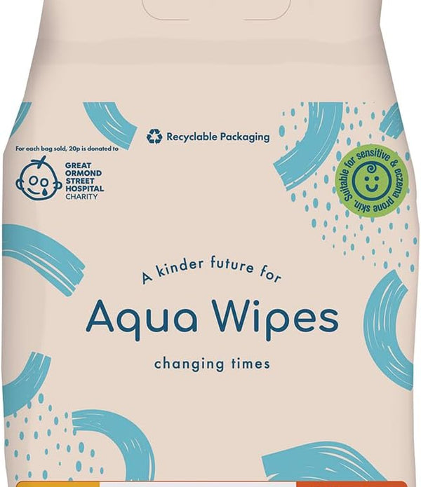 Aqua Wipes Originals Baby Wipes, Vegan Biodegradable Aloe Vera, 4-Pack