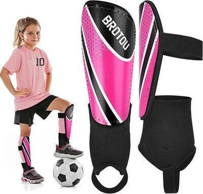 Youth Football Shin Guards, Brotou High Strength Junior Shin Pads Large - Pink