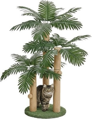 31.5Inch Cat Scratching Post with 3 Scratching Poles & 2  Dangling Balls
