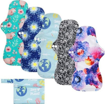 Rovtop 5-Pack Washable Menstrual Pads With Bamboo Charcoal + Bag