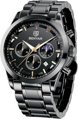 BENYAR Mens Quartz Chronograph Watch Stainless Steel Waterproof Luminous Date
