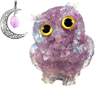 Soulnioi Crystal Owl Pendant Amethyst Figurine Jewelry Home & Office Decor