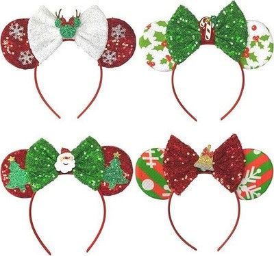 Tocwick 4Pk Christmas Mouse Ears & Antler Headbands, Sequin Hair Hoops
