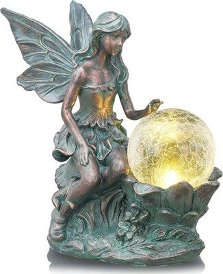 TERESA'S COLLECTIONS Bronze Fairy Garden Statue Solar Light 30cm Waterproof