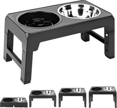 Elevated Dog Bowls Raised with Slow Feeder Stainless Steel Adjustable 4 Heights