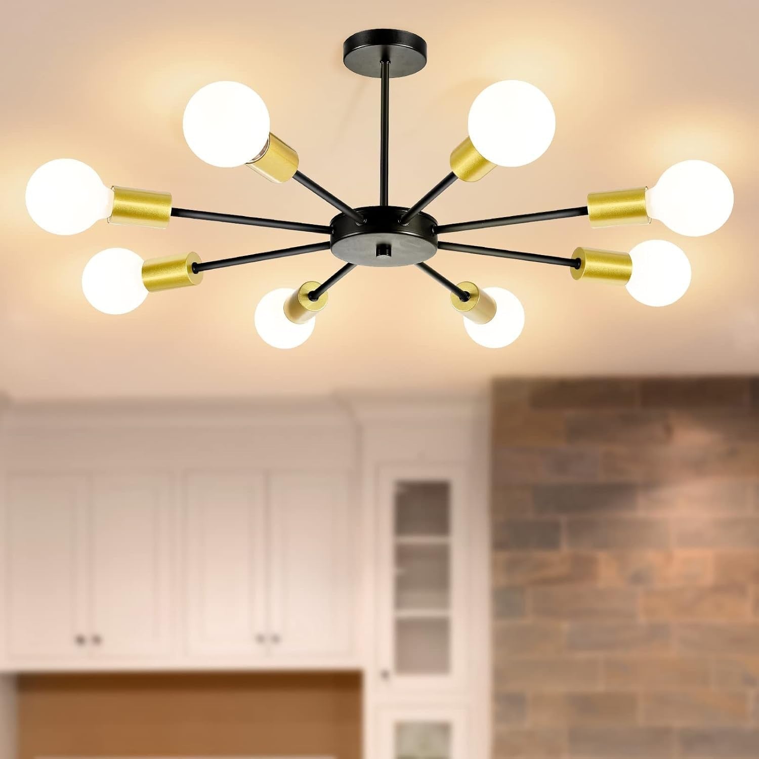 TAYNEVO Modern Sputnik Chandelier 8 Light Semi Flush Ceiling Light Fixture
