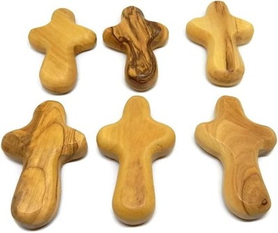 6x Mini Olive Wood Comfort Crosses Christian Prayer Handheld w/ Card