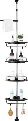 GRICOL Black Corner Shower Caddy 4 Tier Adjustable Shelf 95-305cm Rustproof