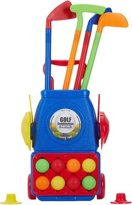 Kids Golf Set Toddler Toy 8 Balls 4 Clubs 2 Holes 2 Flags Wheels